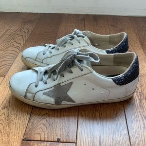 Golden Goose White & Navy Superstar Sneakers